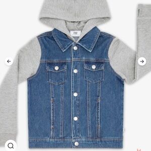 Little Sleepies Kids Denim and Gray Hoodie Jacket- midwash blue and grey- 4 T